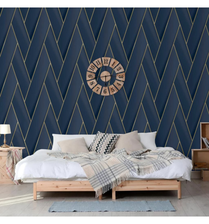 DUTCH WALLCOVERINGS Papier peint Geometric Bleu et doré | Mobilier & Déco