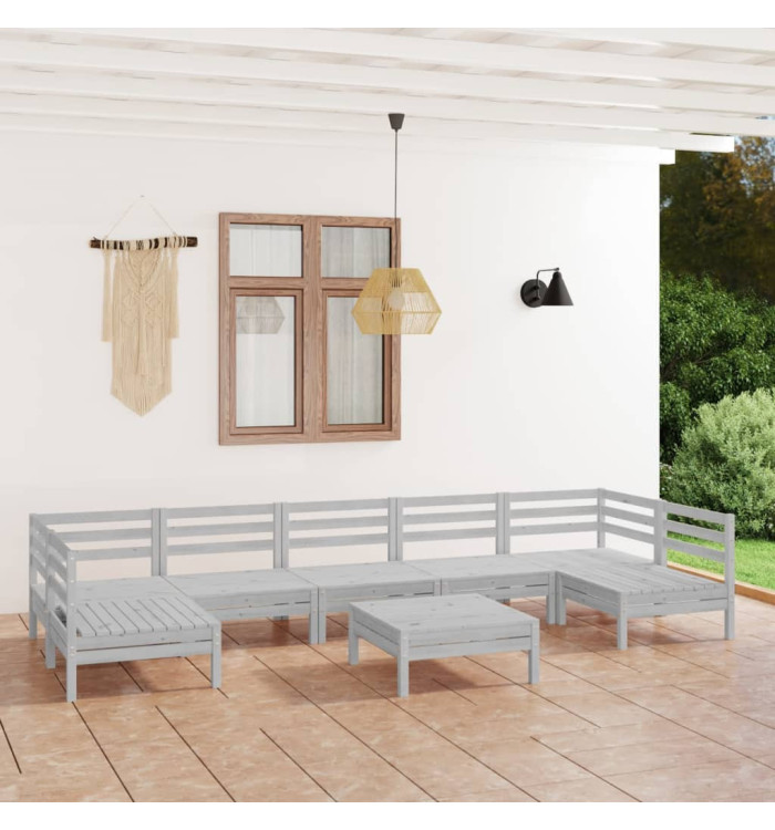 Salon de jardin 8 pcs Blanc Bois de pin massif | Mobilier & Déco