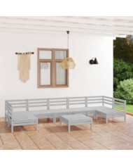 Salon de jardin 8 pcs Blanc Bois de pin massif | Mobilier & Déco