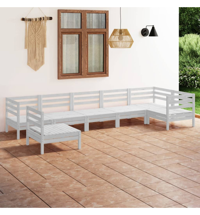 Salon de jardin 7 pcs Bois de pin massif Blanc | Mobilier & Déco