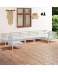 Salon de jardin 7 pcs Bois de pin massif Blanc | Mobilier & Déco