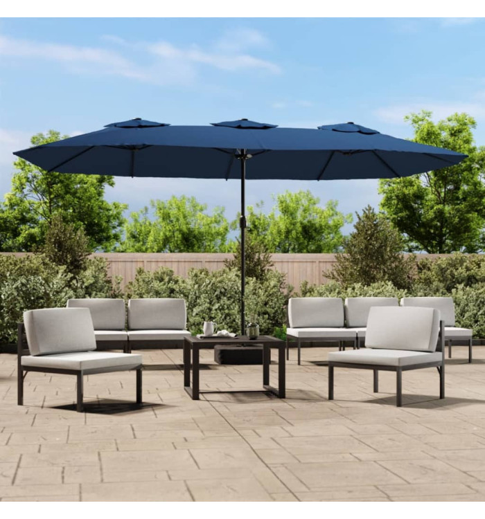 Parasol de jardin à double tête avec LED bleu azuré 449x245 cm | Mobilier & Déco