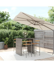 Ensemble de bar jardin 5 pcs gris poly rotin/bois massif acacia | Mobilier & Déco