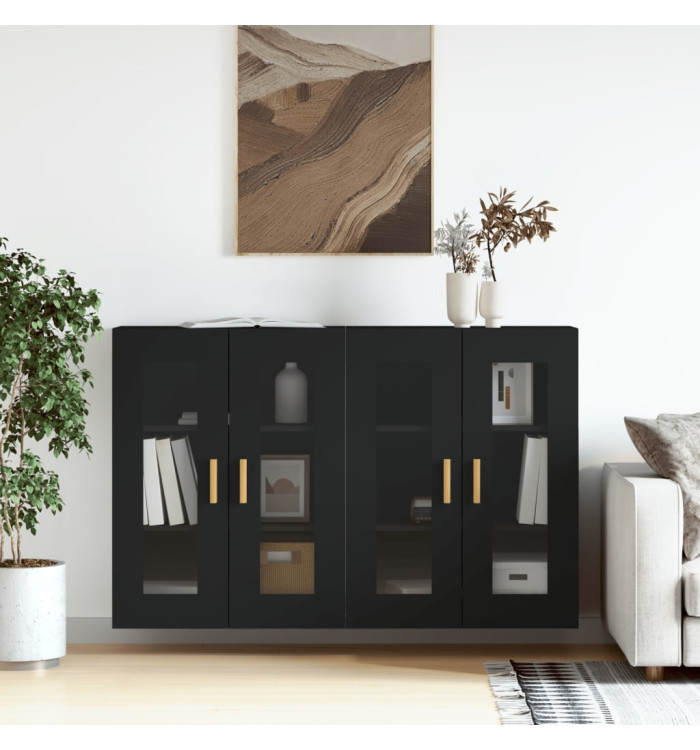 Armoires murales 2 pcs noir bois d'ingénierie | Mobilier & Déco