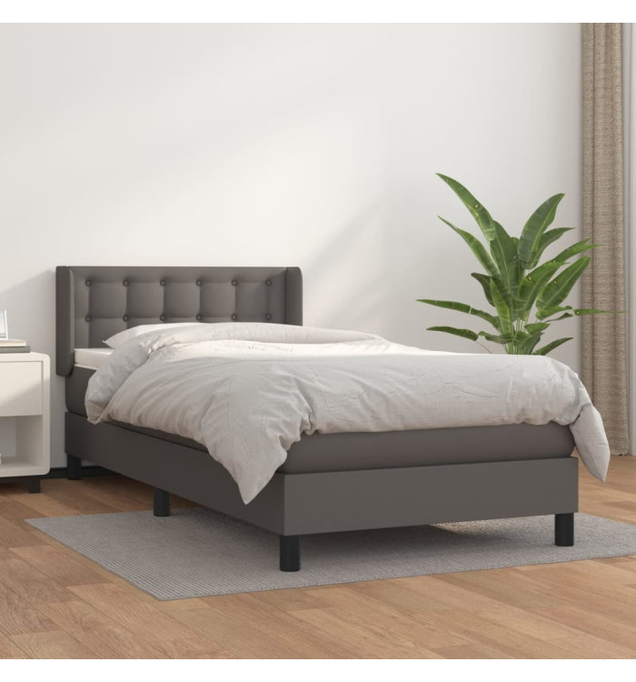 Sommier à lattes de lit avec matelas Gris 90x190 cm Similicuir | Mobilier & Déco