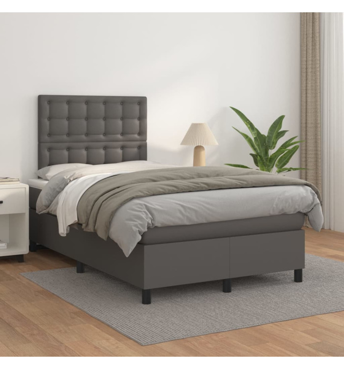 Sommier à lattes de lit avec matelas Gris 120x200 cm Similicuir | Mobilier & Déco