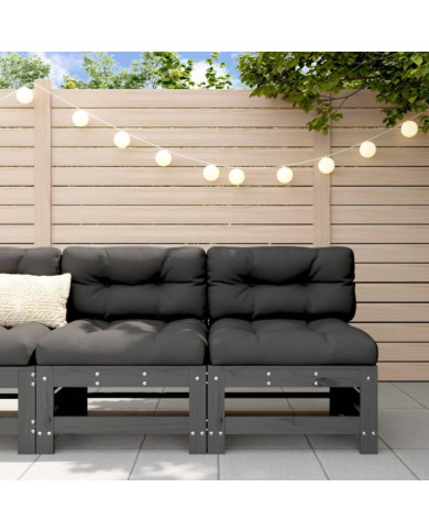 Canapés centraux avec coussins 2 pcs gris bois de pin massif | Mobilier & Déco
