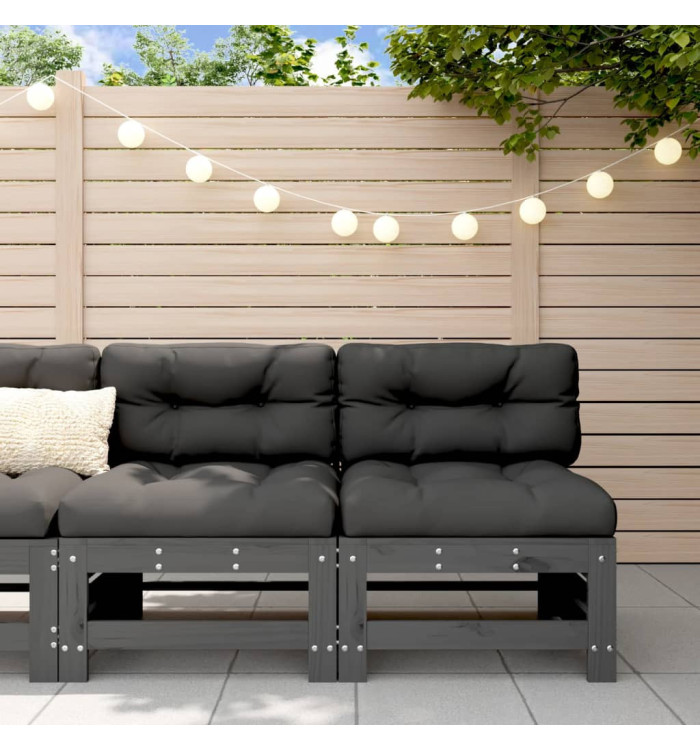 Canapés centraux avec coussins 2 pcs gris bois de pin massif | Mobilier & Déco
