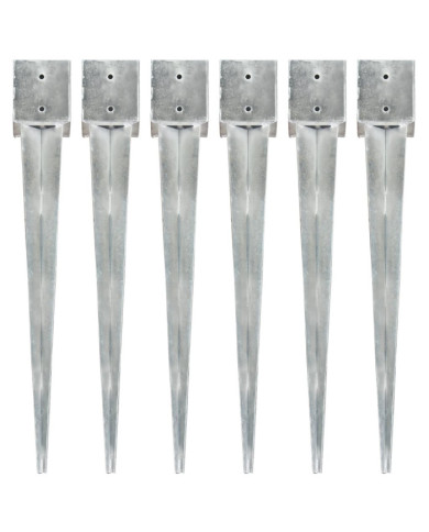 Piquets au sol 6 pcs Argenté 12x12x89 cm Acier galvanisé | Mobilier & Déco