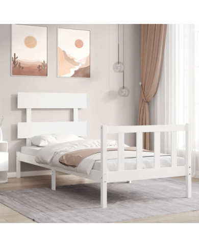 Cadre de lit sans matelas blanc 100x200 cm bois de pin massif | Mobilier & Déco