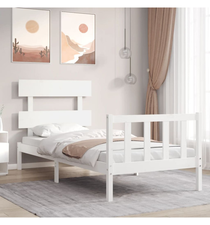 Cadre de lit sans matelas blanc 100x200 cm bois de pin massif | Mobilier & Déco