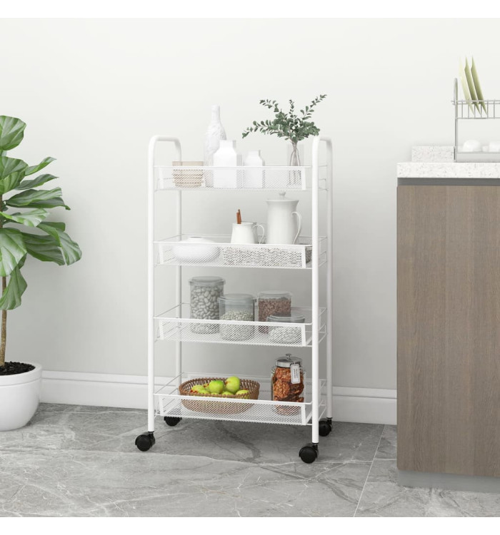 Chariot de cuisine à 4 niveaux Blanc 46x26x85 cm Fer | Mobilier & Déco