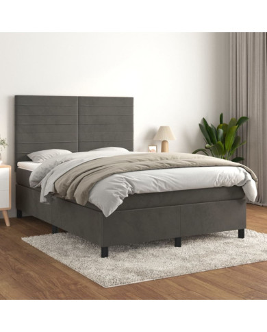 Sommier à lattes de lit et matelas Gris foncé 140x200cm Velours | Mobilier & Déco