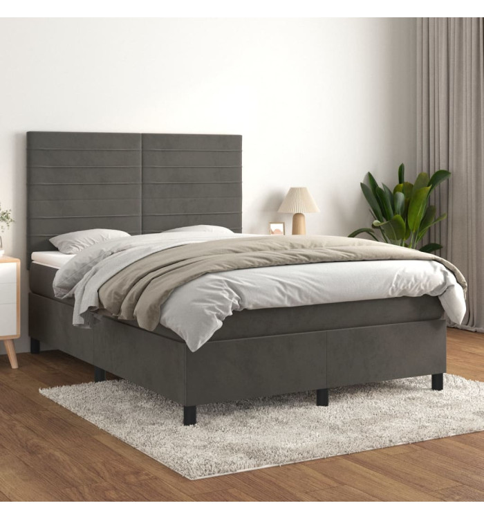 Sommier à lattes de lit et matelas Gris foncé 140x200cm Velours | Mobilier & Déco