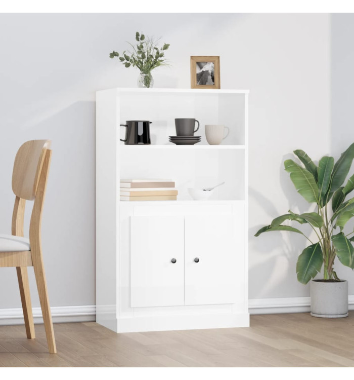 Buffet haut blanc brillant 60x35,5x103,5 cm bois d'ingénierie | Mobilier & Déco