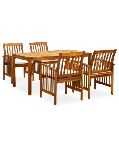 Ensemble à manger de jardin 5 pcs avec coussins Acacia solide | Mobilier & Déco