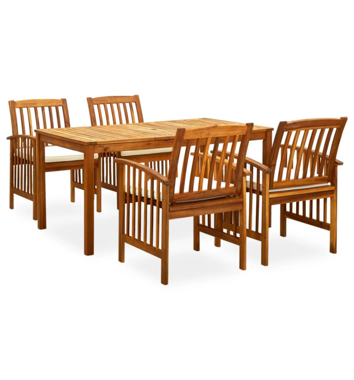Ensemble à manger de jardin 5 pcs avec coussins Acacia solide | Mobilier & Déco