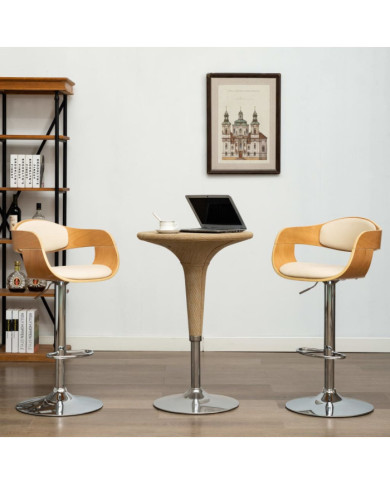 Chaises de bar lot de 2 crème bois courbé et similicuir | Mobilier & Déco
