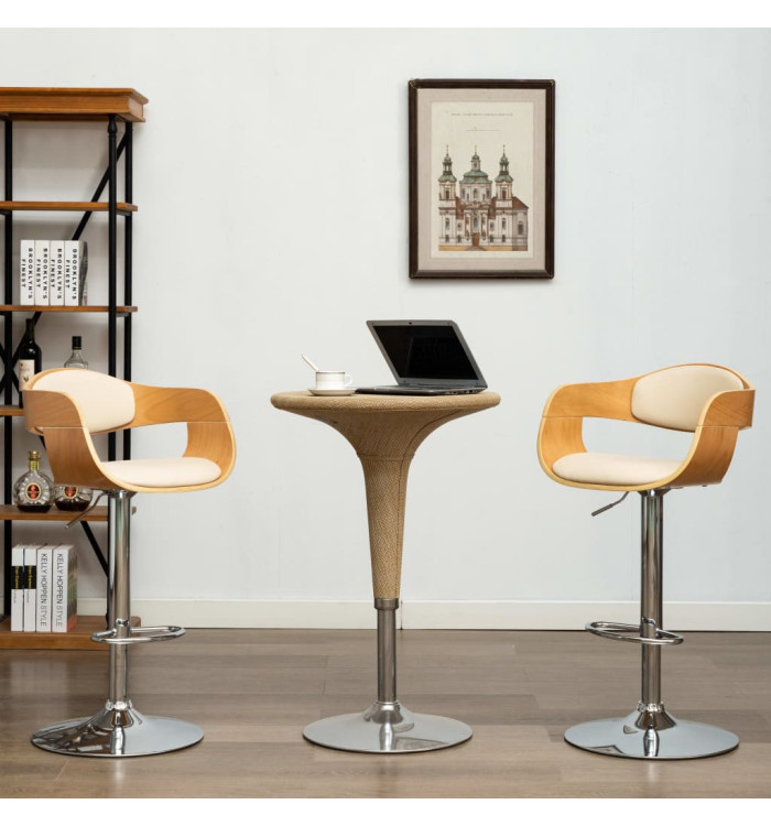 Chaises de bar lot de 2 crème bois courbé et similicuir | Mobilier & Déco