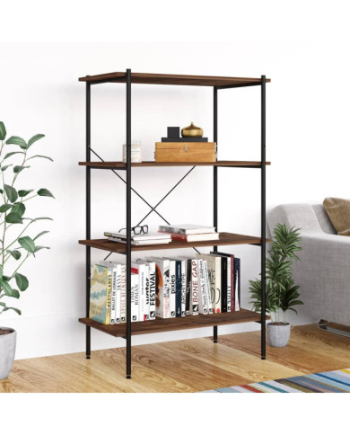 Étagère à 4 niveaux noir et naturel 80x40x130 cm | Mobilier & Déco