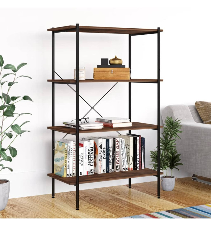 Étagère à 4 niveaux noir et naturel 80x40x130 cm | Mobilier & Déco