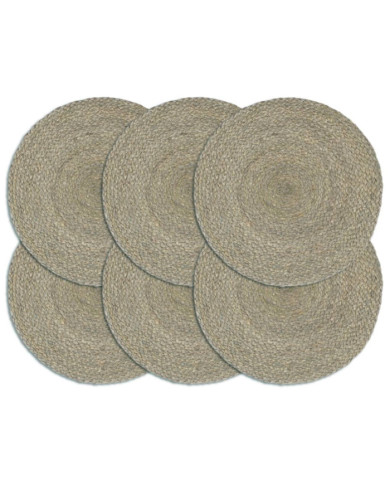 Napperons 6 pcs Gris Plain 38 cm Rond Jute | Mobilier & Déco