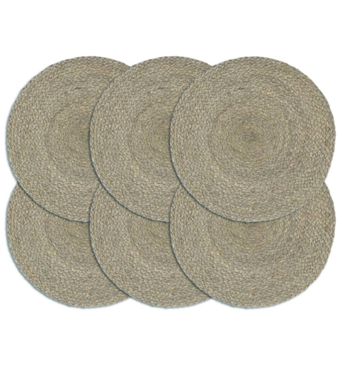 Napperons 6 pcs Gris Plain 38 cm Rond Jute | Mobilier & Déco