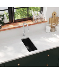 Évier de cuisine avec trou de trop-plein Noir Granit | Mobilier & Déco