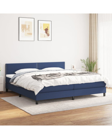 Sommier à lattes de lit avec matelas Bleu 200x200 cm Tissu | Mobilier & Déco