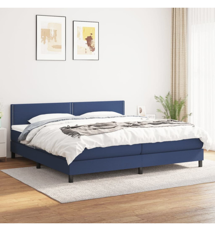 Sommier à lattes de lit avec matelas Bleu 200x200 cm Tissu | Mobilier & Déco