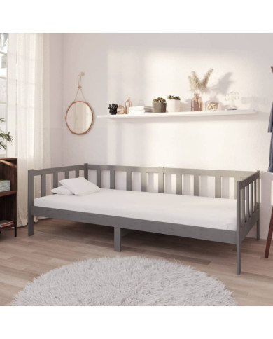 Lit de repos avec matelas 90x200 cm Gris Bois de pin massif | Mobilier & Déco