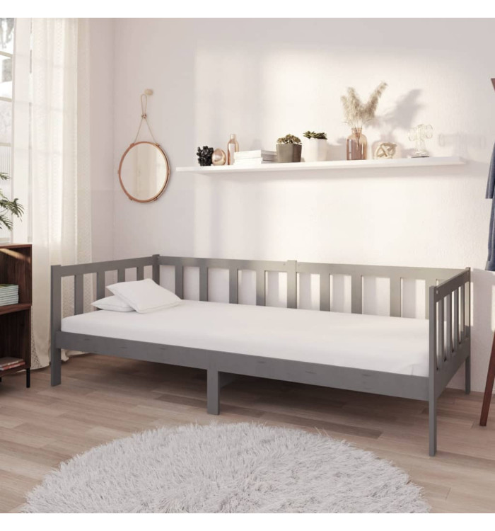 Lit de repos avec matelas 90x200 cm Gris Bois de pin massif | Mobilier & Déco