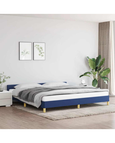 Cadre de lit avec tête de lit sans matelas bleu 200x200cm tissu | Mobilier & Déco