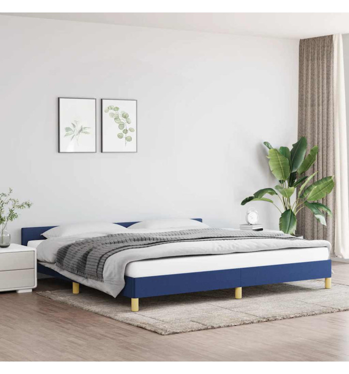 Cadre de lit avec tête de lit sans matelas bleu 200x200cm tissu | Mobilier & Déco