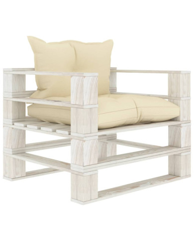 Canapé palette de jardin avec coussins crème Bois | Mobilier & Déco