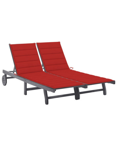Chaise longue de jardin 2 places avec coussin Gris Acacia | Mobilier & Déco