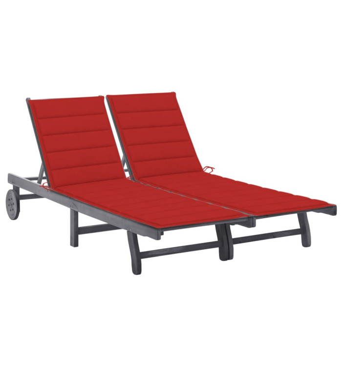 Chaise longue de jardin 2 places avec coussin Gris Acacia | Mobilier & Déco