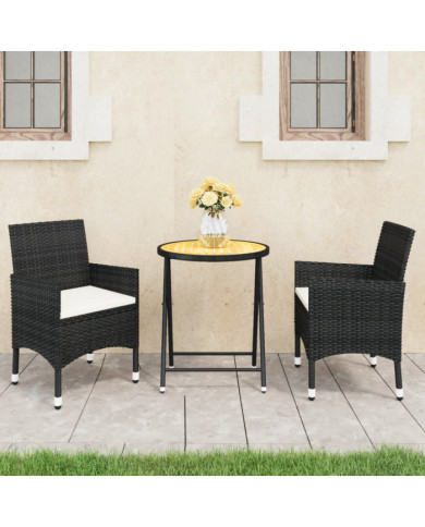 Ensemble de bistro de jardin 3 pcs rotin et bois d’acacia noir | Mobilier & Déco