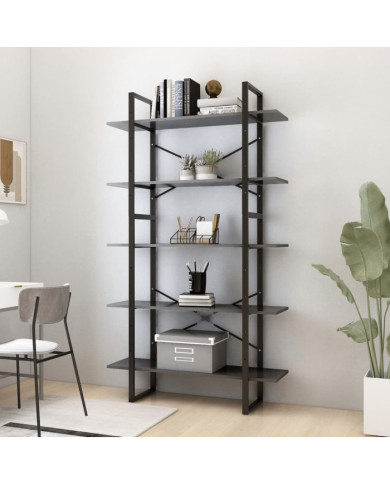 Bibliothèque à 5 niveaux Gris 100x30x175 cm Bois d'ingénierie | Mobilier & Déco