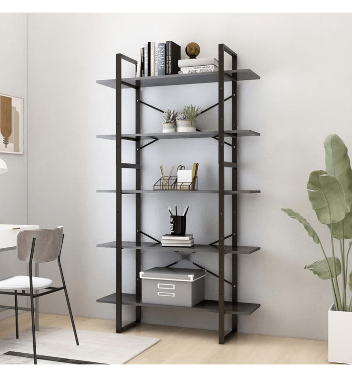 Bibliothèque à 5 niveaux Gris 100x30x175 cm Bois d'ingénierie | Mobilier & Déco