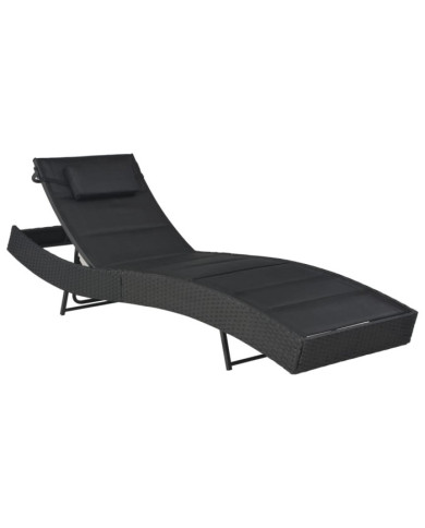 Chaise longue Résine tressée et textilène Noir | Mobilier & Déco