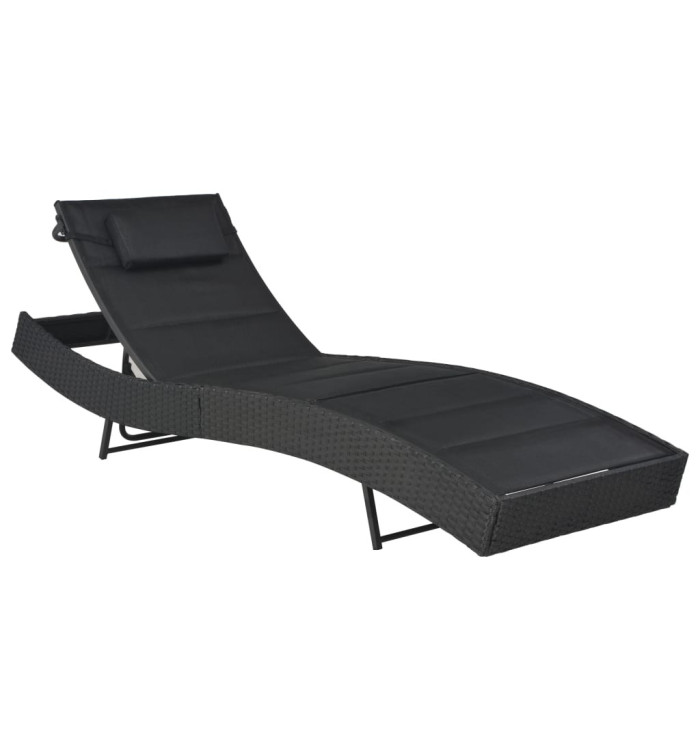 Chaise longue Résine tressée et textilène Noir | Mobilier & Déco
