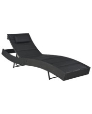 Chaise longue Résine tressée et textilène Noir | Mobilier & Déco