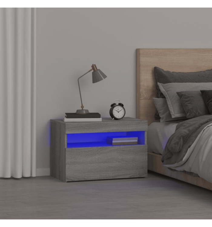 Table de chevet avec lumières LED Sonoma gris 60x35x40 cm | Mobilier & Déco