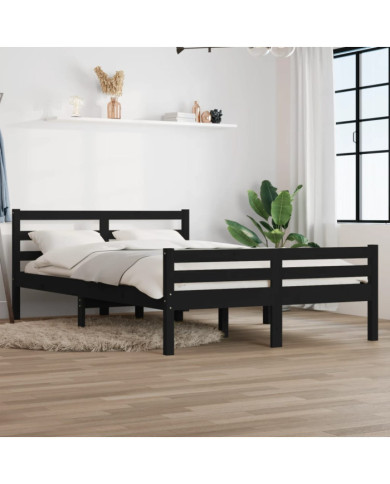 Cadre de lit sans matelas noir bois massif 140x190 cm | Mobilier & Déco