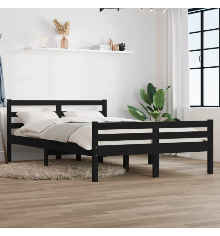 Cadre de lit sans matelas noir bois massif 140x190 cm | Mobilier & Déco