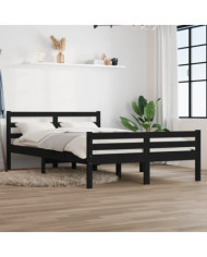 Cadre de lit sans matelas noir bois massif 140x190 cm | Mobilier & Déco