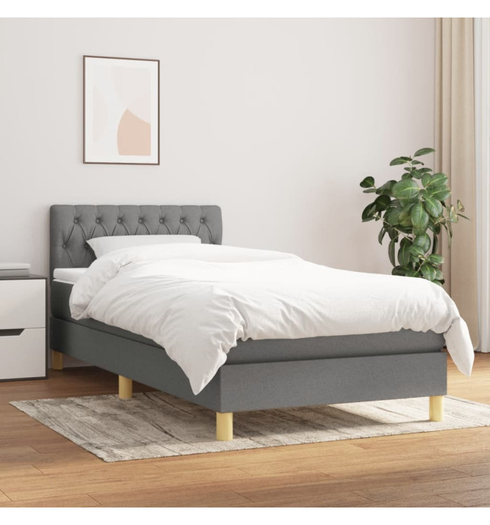 Sommier à lattes de lit avec matelas Gris foncé 90x200 cm Tissu | Mobilier & Déco