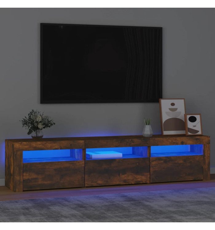 Meuble TV avec lumières LED Chêne fumé 180x35x40 cm | Mobilier & Déco