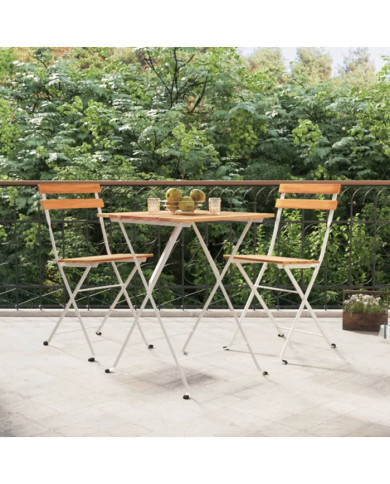 Ensemble de bistro pliable 3 pcs Bois d'acacia solide et acier | Mobilier & Déco